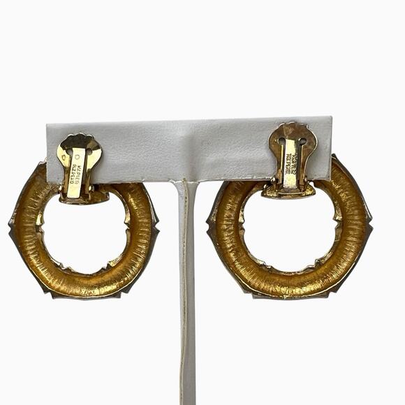 Napier Bamboo Door Knocker Necklace Earrings Set Brushed Gold Tone Signed - Picture 5 of 16